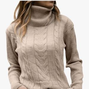Women's Cable Knit Turtleneck Sweater - Beige